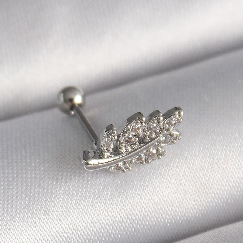 316L Çelik Gümüş Renk Zirkon Taşlı Dal Tragus Piercing