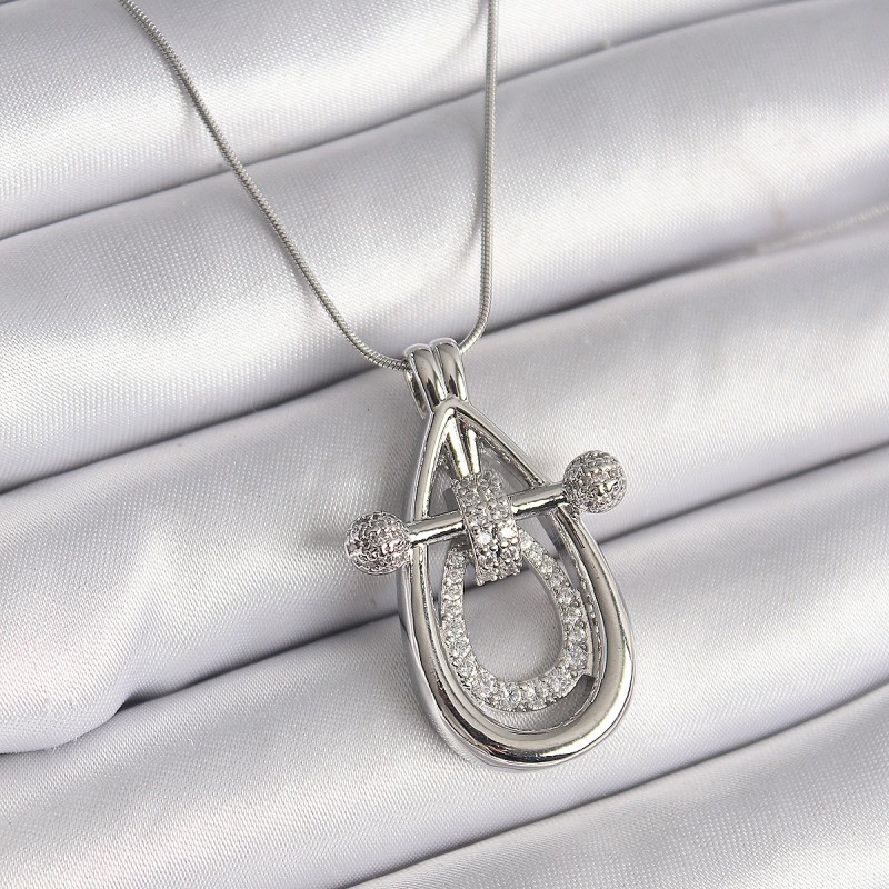 316L Çelik Gümüş Renk Zirkon Taşlı Damla Model Kadın Kolye