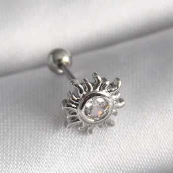 316L Çelik Gümüş Renk Zirkon Taşlı Güneş Tragus Piercing