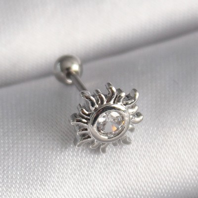 316L Çelik Gümüş Renk Zirkon Taşlı Güneş Tragus Piercing