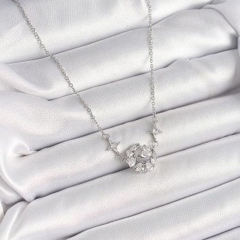 316L Çelik Gümüş Renk Zirkon Taşlı Hilal Kalp Model Kadın Kolye