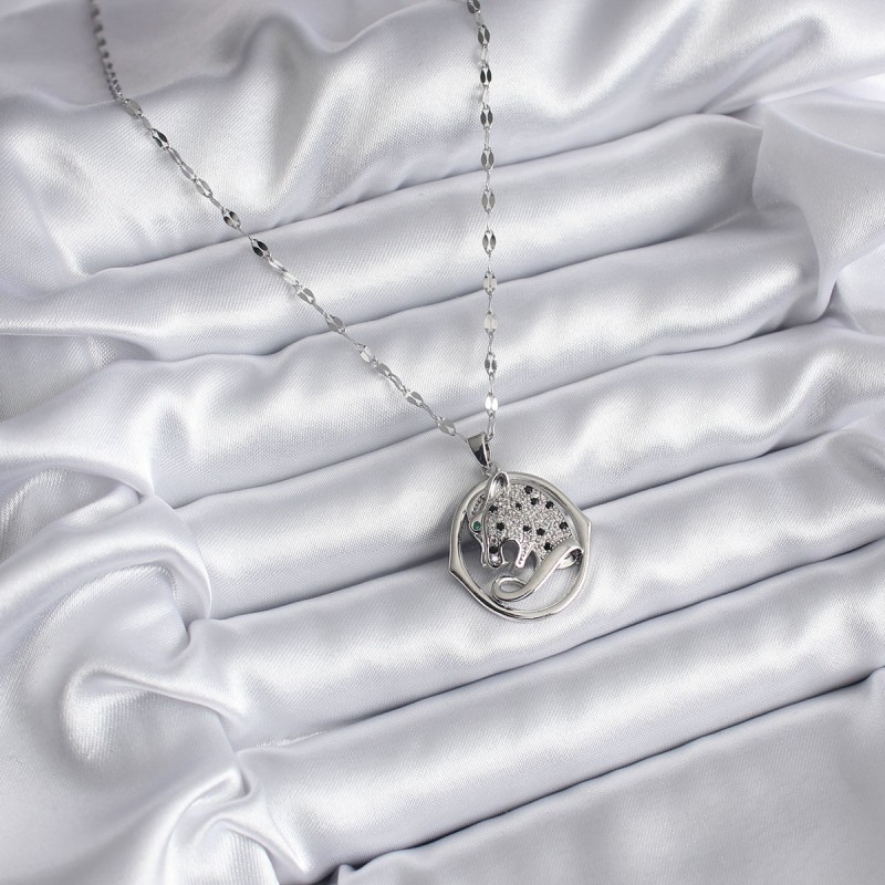 316L Çelik Gümüş Renk Zirkon Taşlı Jaguar Model Kadın Kolye