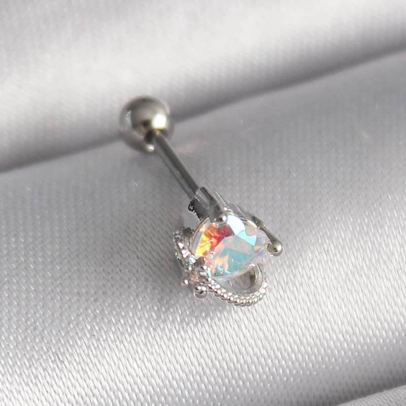 316L Çelik Gümüş Renk Zirkon Taşlı Kalp Tragus Piercing