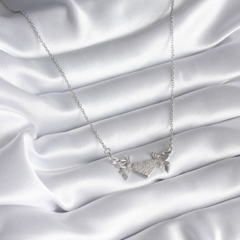316L Çelik Gümüş Renk Zirkon Taşlı Kanat Kalp Model Kadın Kolye