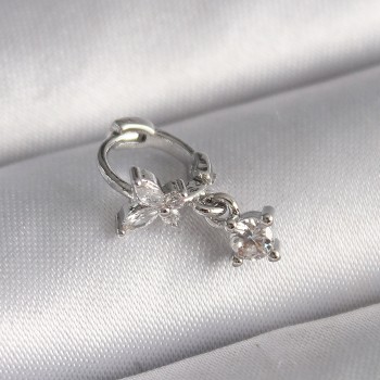 316L Çelik Gümüş Renk Zirkon Taşlı Kelebek Model Sallantı Detay Tragus Piercing