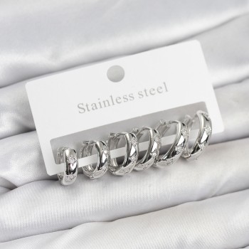 316L Çelik Gümüş Renk Zirkon Taşlı Kutup Yıldızı Model Halka Küpe Seti