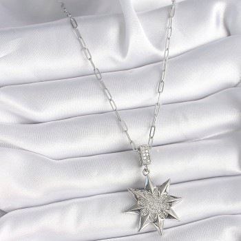 316L Çelik Gümüş Renk Zirkon Taşlı Kutup Yıldızı Model Kadın Kolye