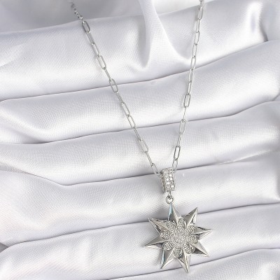 316L Çelik Gümüş Renk Zirkon Taşlı Kutup Yıldızı Model Kadın Kolye