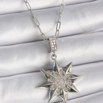 316L Çelik Gümüş Renk Zirkon Taşlı Kutup Yıldızı Model Kadın Kolye