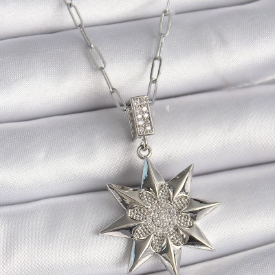 316L Çelik Gümüş Renk Zirkon Taşlı Kutup Yıldızı Model Kadın Kolye