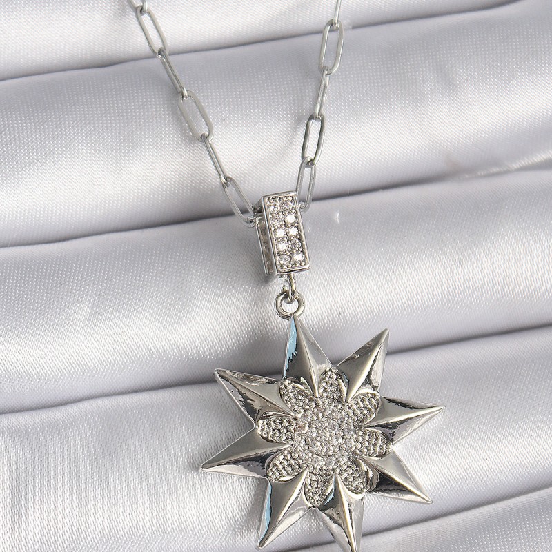 316L Çelik Gümüş Renk Zirkon Taşlı Kutup Yıldızı Model Kadın Kolye
