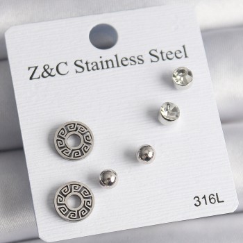 316L Çelik Gümüş Renk Zirkon Taşlı Labirent Model Kadın Küpe Seti