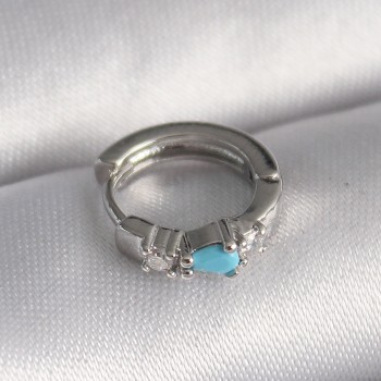 316L Çelik Gümüş Renk Zirkon Taşlı Mavi Boncuk Detay Tragus Piercing