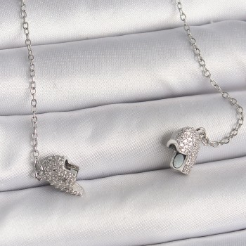 316L Çelik Gümüş Renk Zirkon Taşlı Mıknatıslı Kalp Model Kadın Kolye