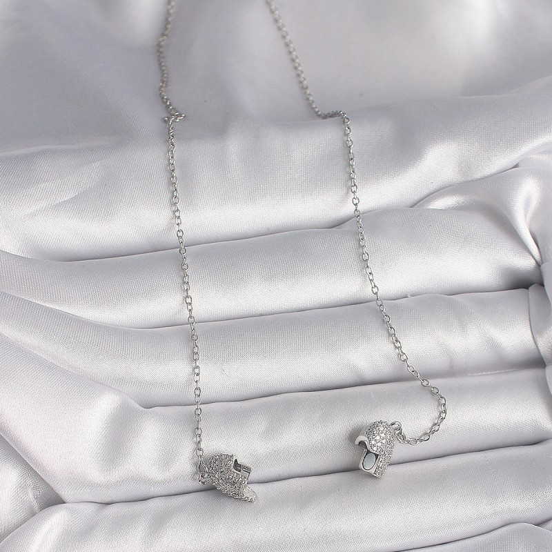 316L Çelik Gümüş Renk Zirkon Taşlı Mıknatıslı Kalp Model Kadın Kolye