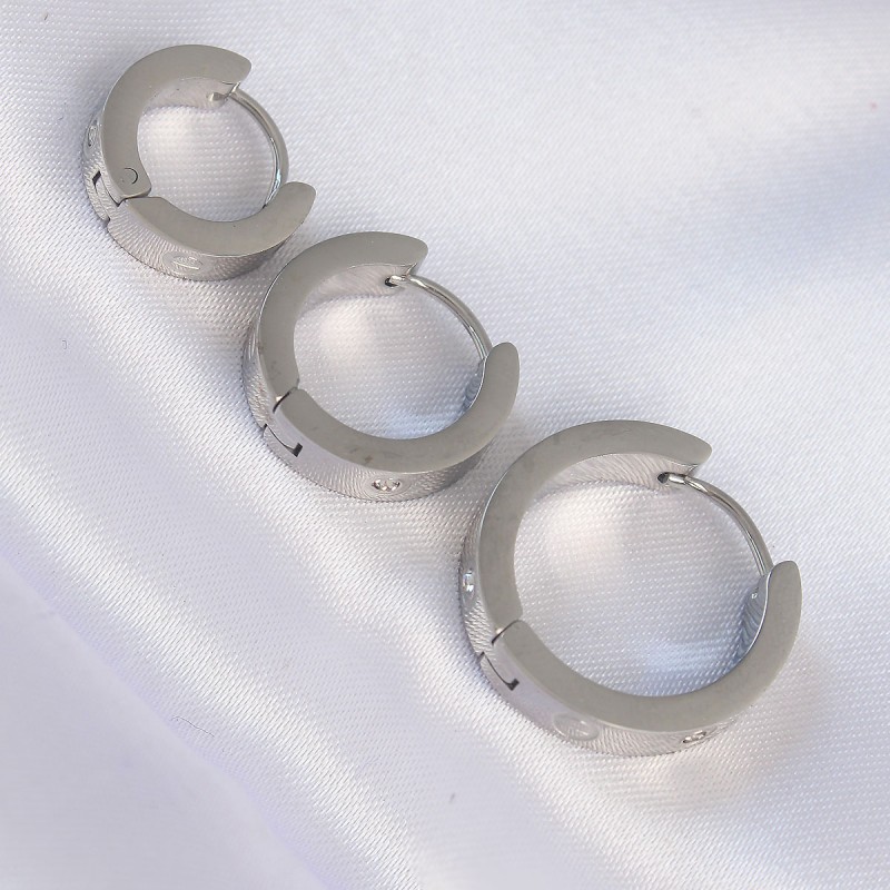 316L Çelik Gümüş Renk Zirkon Taşlı Model 3lü Halka Küpe