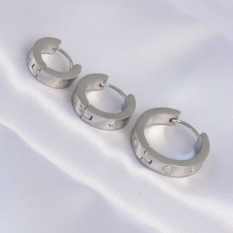 316L Çelik Gümüş Renk Zirkon Taşlı Model 3lü Halka Küpe