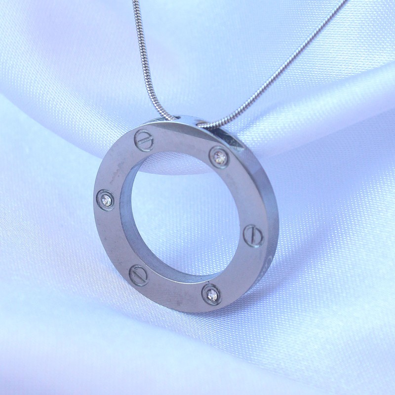 316L Çelik Gümüş Renk Zirkon Taşlı Model Kolye