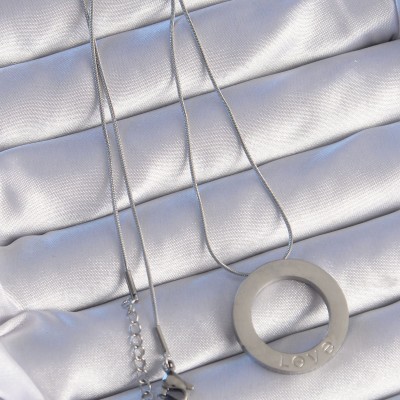 316L Çelik Gümüş Renk Zirkon Taşlı Model Kolye