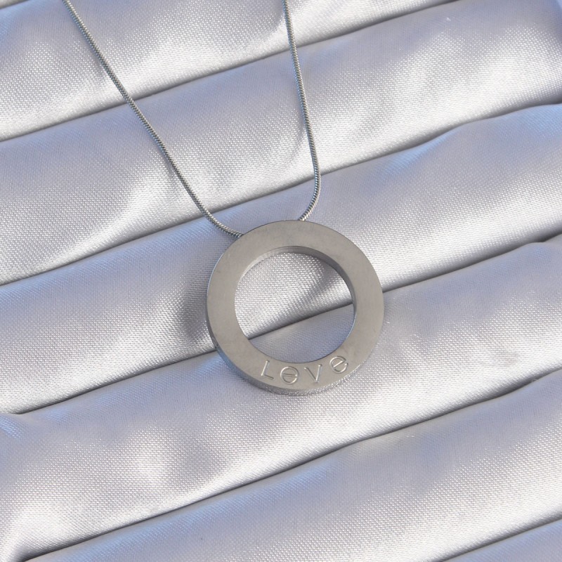 316L Çelik Gümüş Renk Zirkon Taşlı Model Kolye