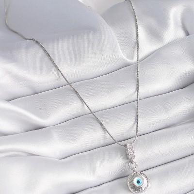 316L Çelik Gümüş Renk Zirkon Taşlı Nazar Boncuk Model Kadın Kolye