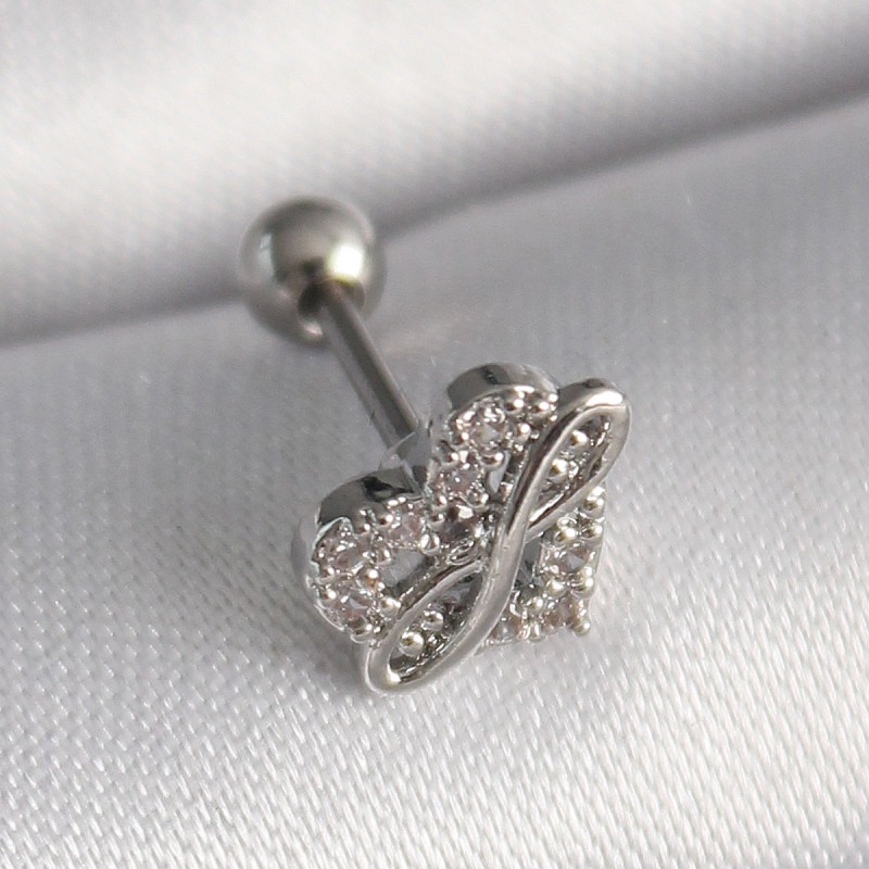 316L Çelik Gümüş Renk Zirkon Taşlı Sonsuzluk Detay Tragus Piercing