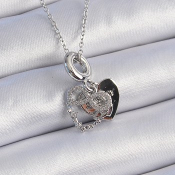 316L Çelik Gümüş Renk Zirkon Taşlı Sonsuzluk Kalp Figür Charm Model Kadın Kolye