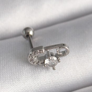 316L Çelik Gümüş Renk Zirkon Taşlı Toplu İğne Tragus Piercing