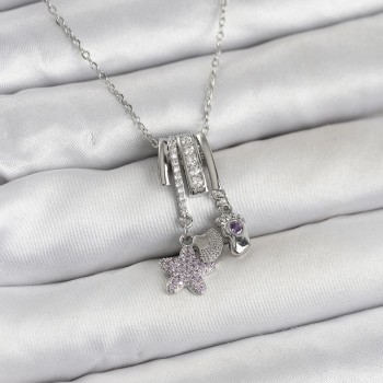 316L Çelik Gümüş Zirkon Taşlı Deniz Tema Charmlı Kadın Kolye