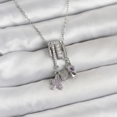 316L Çelik Gümüş Zirkon Taşlı Deniz Tema Charmlı Kadın Kolye