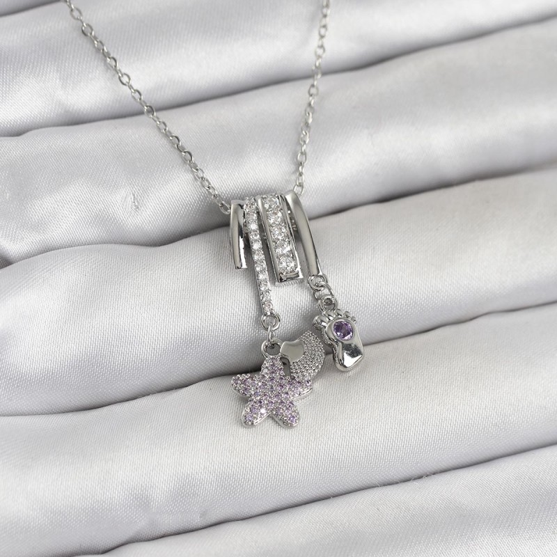 316L Çelik Gümüş Zirkon Taşlı Deniz Tema Charmlı Kadın Kolye