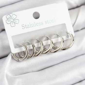 316L Çelik Halka Model Gümüş Renk 3'lü Set Kadın Küpe