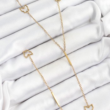 316L Çelik Kelebek Figürlü Y Model Gold Renk Kadın Kolye