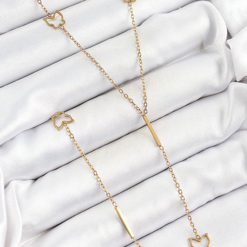 316L Çelik Kelebek Figürlü Y Model Gold Renk Kadın Kolye