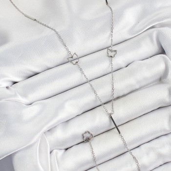 316L Çelik Kelebek Figürlü Y Model Gümüş Renk Kadın Kolye