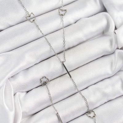 316L Çelik Kelebek Figürlü Y Model Gümüş Renk Kadın Kolye