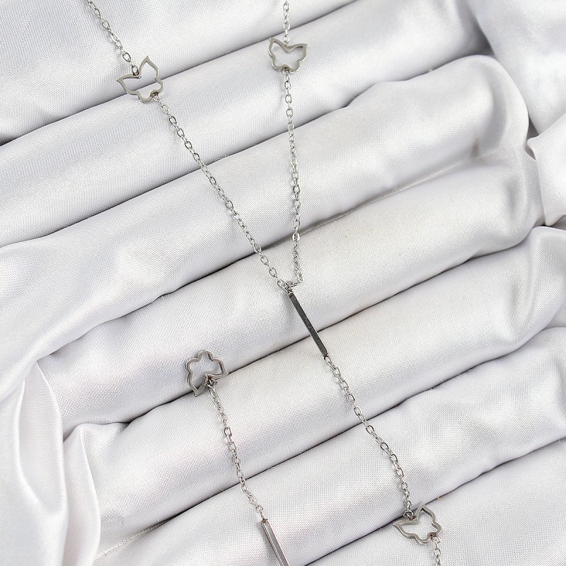 316L Çelik Kelebek Figürlü Y Model Gümüş Renk Kadın Kolye