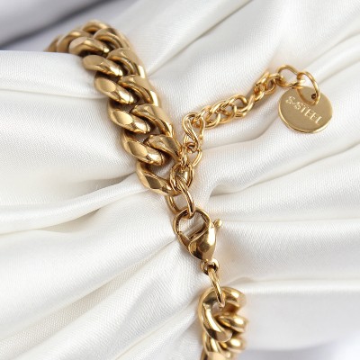 316L Çelik Klasik Kalın Zincir Model Gold Renk Kadın Bileklik