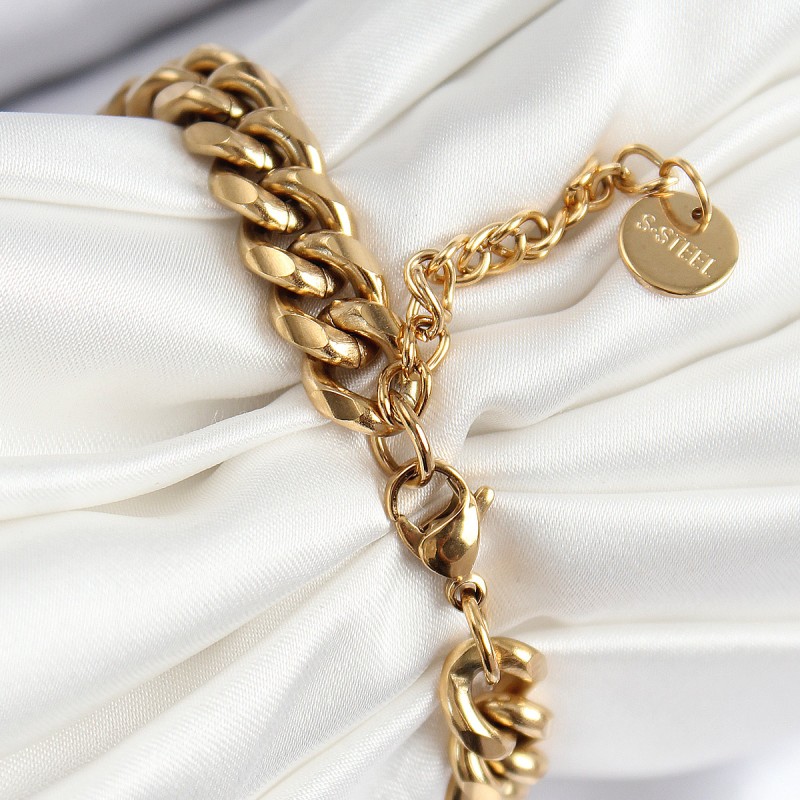 316L Çelik Klasik Kalın Zincir Model Gold Renk Kadın Bileklik
