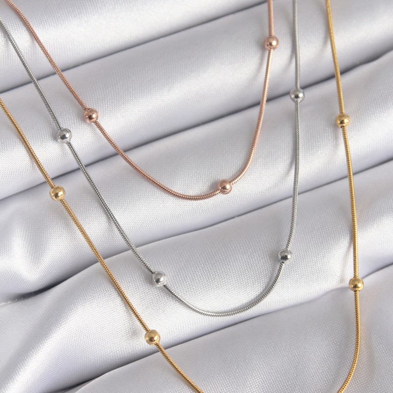 316L Çelik Mix Renk 3'lü Topçuk Detay Kadın Kolye