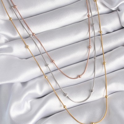 316L Çelik Mix Renk 3'lü Topçuk Detay Kadın Kolye