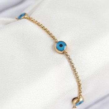316L Çelik Nazar Boncuğu Model Gold Renk Kadın Bileklik