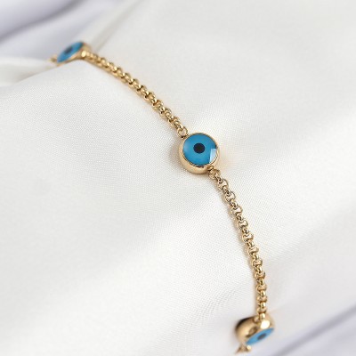 316L Çelik Nazar Boncuğu Model Gold Renk Kadın Bileklik
