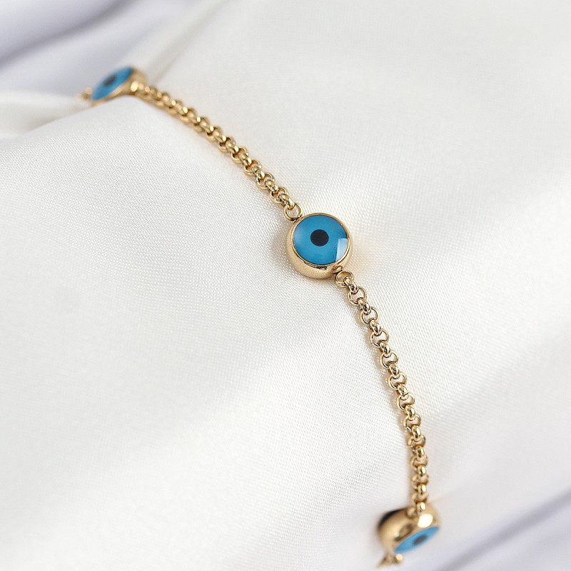 316L Çelik Nazar Boncuğu Model Gold Renk Kadın Bileklik