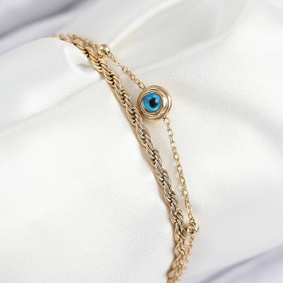 316L Çelik Nazar Boncuk Model Burgu Zincir Gold Renk Kadın Bileklik