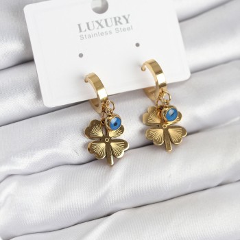 316L Çelik Nazarlı Yonca Model Kadın Küpe