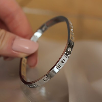 316L Çelik Roma Rakamlı Silver Renk Bilezik Kelepçe