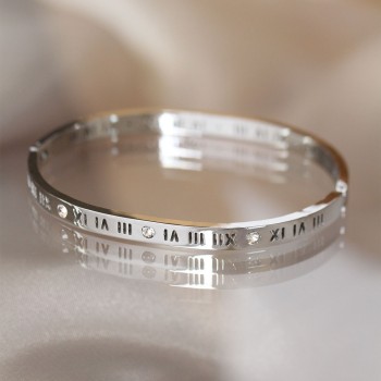 316L Çelik Roma Rakamlı Silver Renk Bilezik Kelepçe