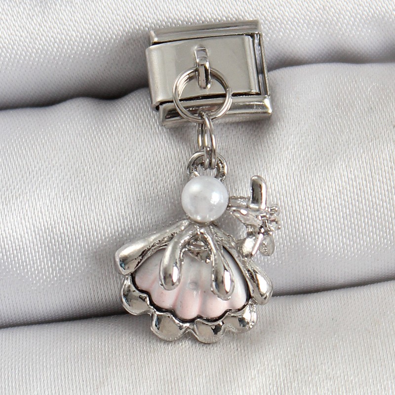 316L Çelik Sallantılı İnci Detaylı İstiridye Model Gümüş Renk Nomination Charm