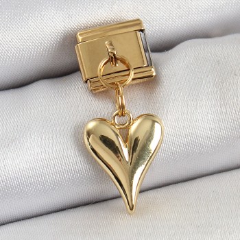316L Çelik Sallantılı Kalp Model Gold Renk Nomination Charm